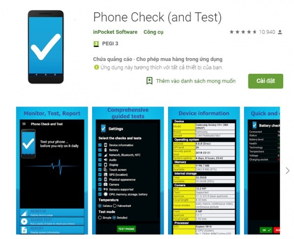 Ứng dụng Android Phone Check