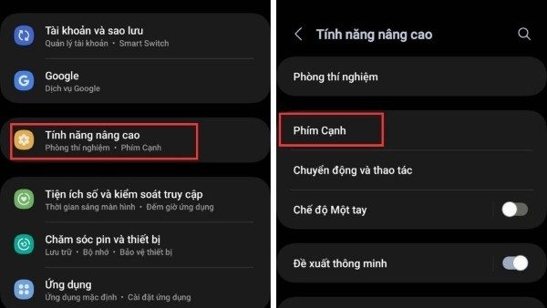 Chọn vào mục "Phím cạnh"