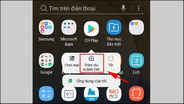 Chạm và giữ vào biểu tượng ứng dụng khoảng 2-3 giây