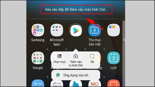 Kéo ứng dụng lên vị trí mong muốn trên màn hình và thả tay