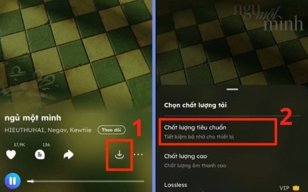 Nhấn biểu tượng Tải xuống và chọn chất lượng