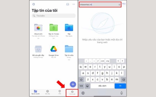 Mở ứng dụng và chọn Trình duyệt