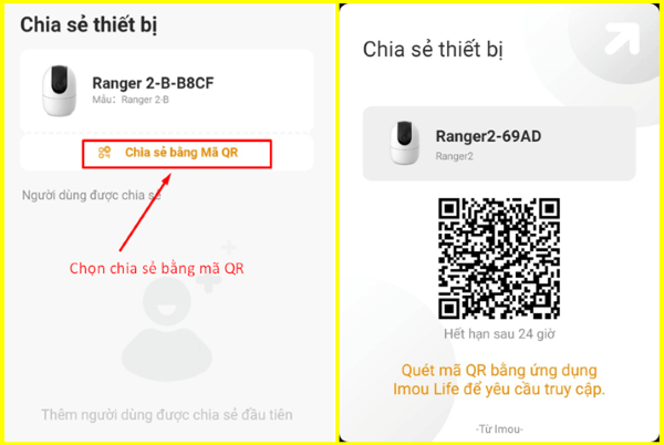 Tạo mã QR để chia sẻ camera cho thiết bị khác